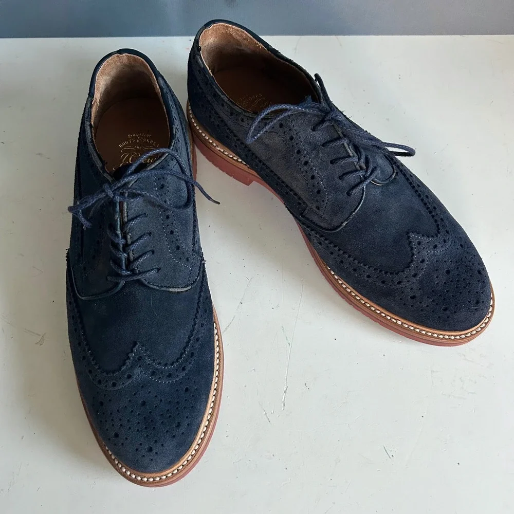J. Crew dress shoes Men's 8.5 Oxford Ludlow‎ Suede Leather Blue Preppy Career